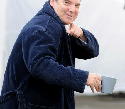 bates with his morning cuppa