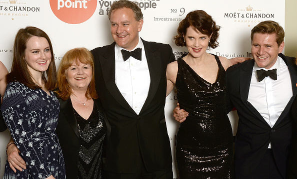 LONDON, ENGLAND - APRIL 30:  (SUN NEWSPAPER OUT. MANDATORY CREDIT PHOTO BY DAVE J. HOGAN GETTY IMAGES REQUIRED) Sophie McShera, Lesley Nicol, Hugh Bonneville, Elizabeth McGovern and Allen Leech attend the Downton Abbey Ball, in aid of Centrepoint, at The Savoy Hotel on April 30, 2015 in London, England.  (Photo by Dave J Hogan/Getty Images)
