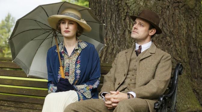 Downton AbbeyPart Eight - Sunday,  February 21, 2016 at 9pm ET on MASTERPIECE on PBS Two romances get complicated. Molesley and Spratt try out new jobs. Thomas takes a fateful step. Mrs. Patmore provokes a scandal. Isobel puts her foot down. Shown from left to right: Laura Carmichael as Lady Edith and Harry Hadden-Paton as Bertie Pelham(C) Nick Briggs/Carnival Film & Television Limited 2015 for MASTERPIECE This image may be used only in the direct promotion of MASTERPIECE CLASSIC. No other rights are granted. All rights are reserved. Editorial use only. USE ON THIRD PARTY SITES SUCH AS FACEBOOK AND TWITTER IS NOT ALLOWED.